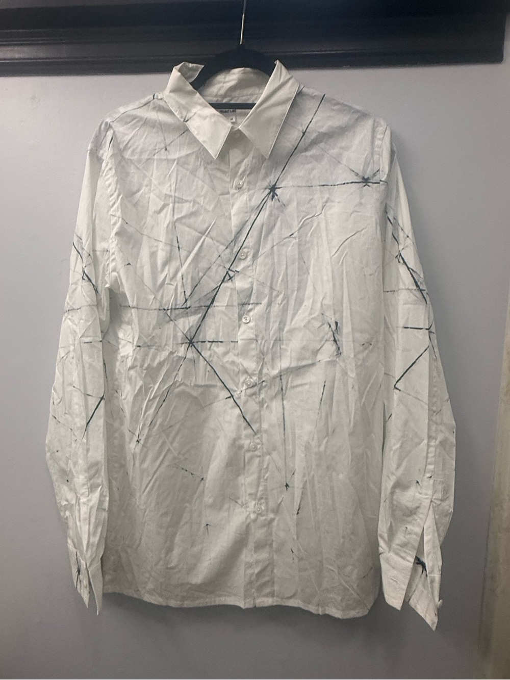HELMUT LANG MENS LONG SLEEVE LAPEL DRESS SHIRT, SIZE MEDIUM, WHITE/BLACK - Picture 2 of 12